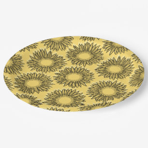 Floral Rustic Sunflower Hand Drawn Paper Plates