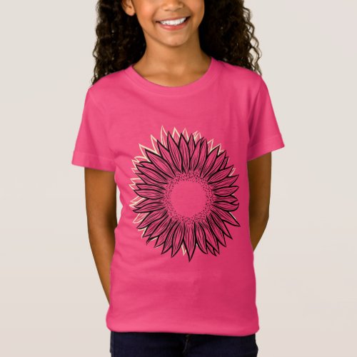 Floral Rustic Sunflower Hand Drawn T_Shirt