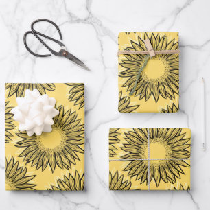 Floral Rustic Sunflower Hand Drawn Wrapping Paper Sheets