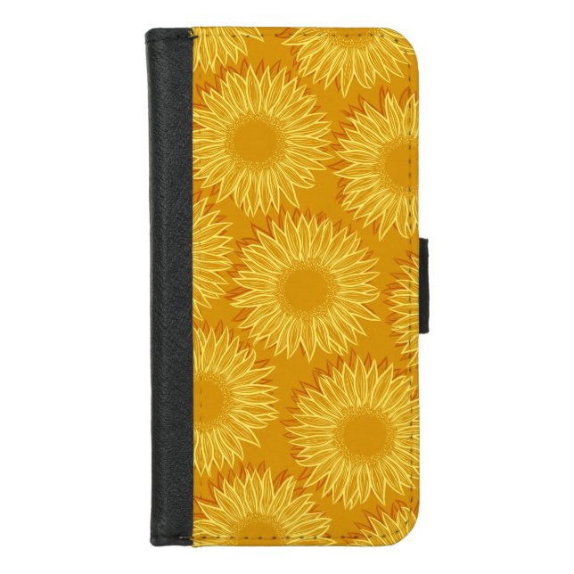 Floral Rustic Sunflower Light Hand Drawn iPhone Wallet Case (Front)