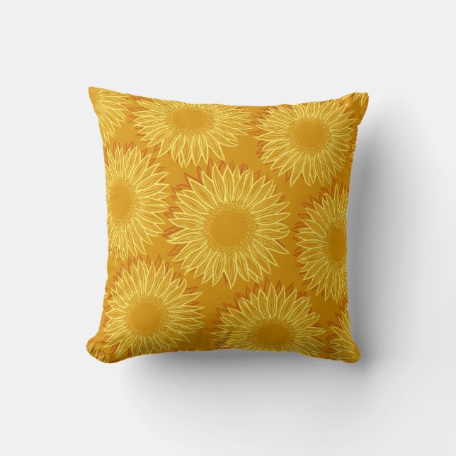 Floral Rustic Sunflower Light Hand Drawn Throw Pillow (Front)
