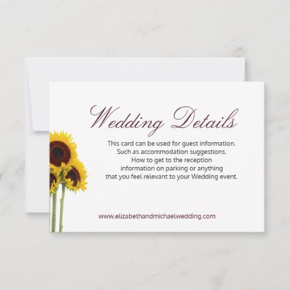 Floral Rustic Sunflower Wedding Details Card