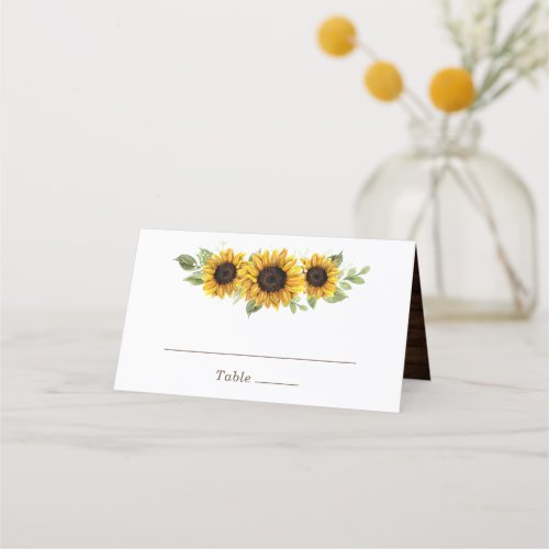 Floral Rustic Sunflower Wood Greenery Romantic Place Card