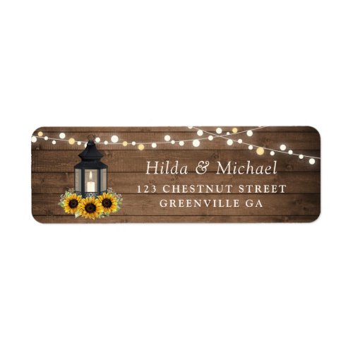 Floral Rustic Sunflower Wood Lantern String Lights Label