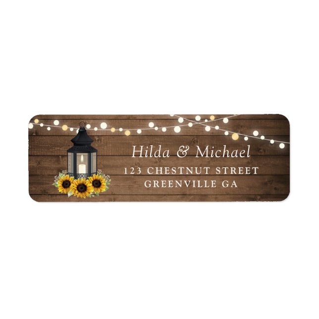 Floral Rustic Sunflower Wood Lantern String Lights Label (Front)