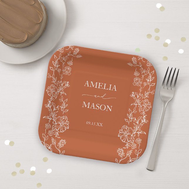  Floral Rustic Terracotta Paper Wedding  Plates (Floral Rustic Terracotta Paper Wedding Paper Plates)