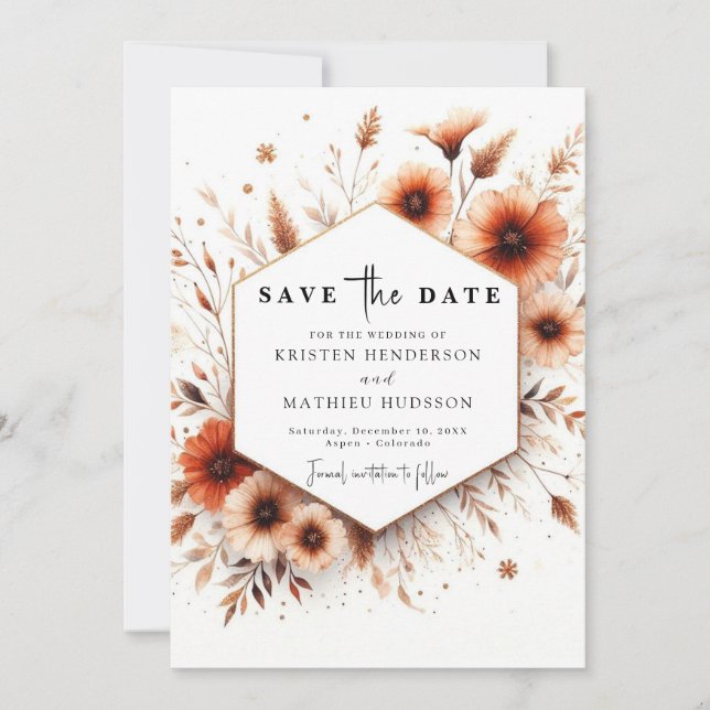 Floral Rustic Terracotta Wedding Save The Date (Front)