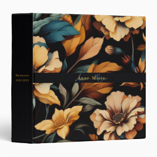 Floral rustic vintage elegant black 3 ring binder
