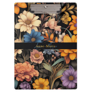 Floral rustic vintage elegant black clipboard