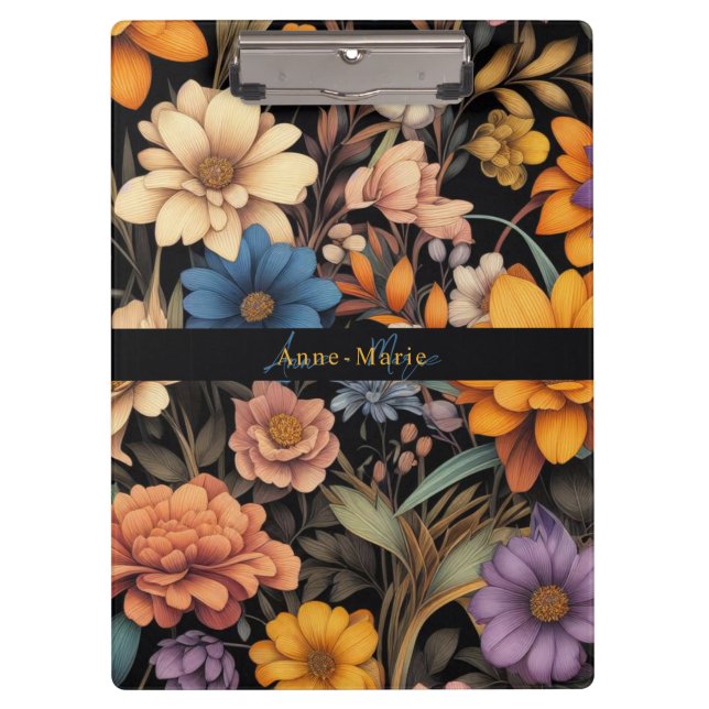Floral rustic vintage elegant black clipboard (Front)