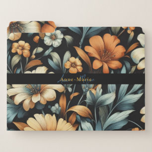 Floral rustic vintage elegant black file folder