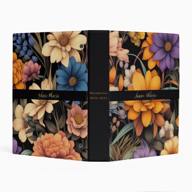Floral rustic vintage elegant black mini binder (Background)