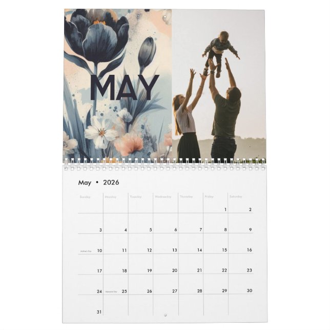 Floral rustic vintage elegant boho calendar (May 2026)