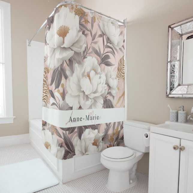 Floral rustic vintage elegant gray shower curtain (In Situ)