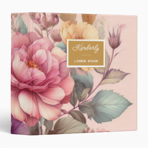 Floral rustic vintage elegant pink 3 ring binder