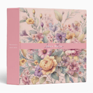 Floral rustic vintage elegant pink 3 ring binder