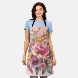 Floral rustic vintage elegant pink apron
