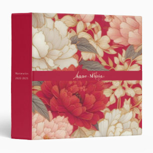 Floral rustic vintage elegant red 3 ring binder