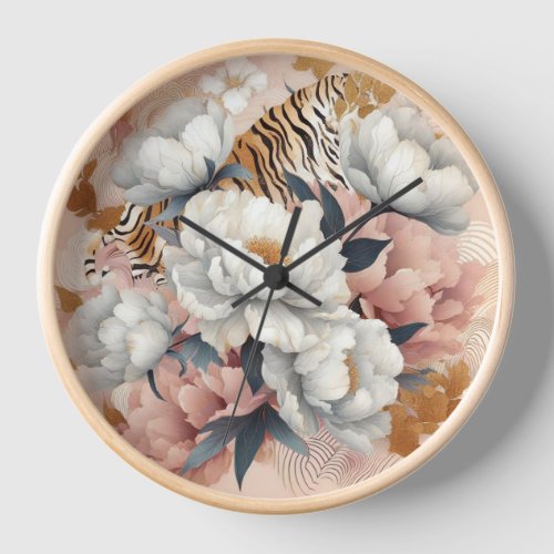 Floral rustic vintage elegant tiger clock