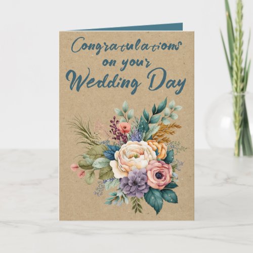 Floral Rustic Wedding Congratulations blue Card
