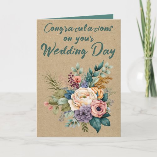Floral Rustic Wedding Congratulations green Card