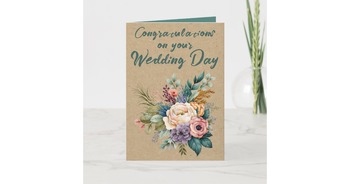 Floral Rustic Wedding Congratulations green Card | Zazzle