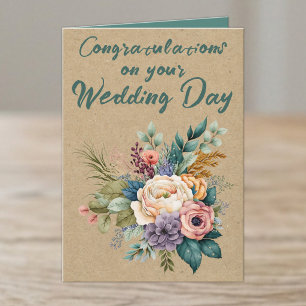 Floral Rustic Wedding Congratulations green Card