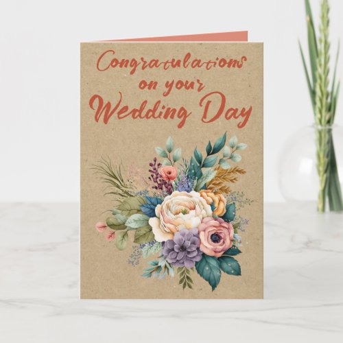 Floral Rustic Wedding Congratulations orange Card