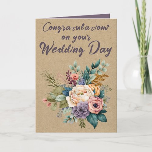 Floral Rustic Wedding Congratulations purple Card
