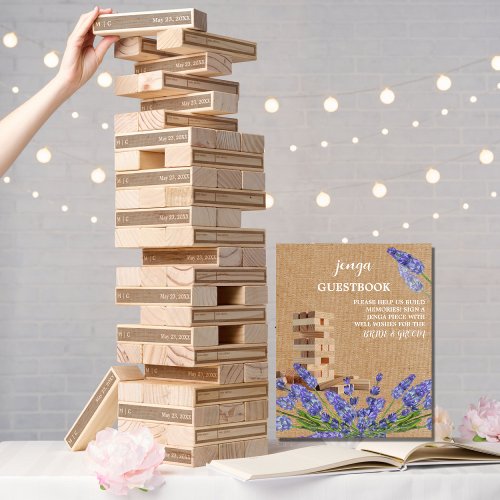 Floral Rustic Wedding Jenga Guest Book Sign
