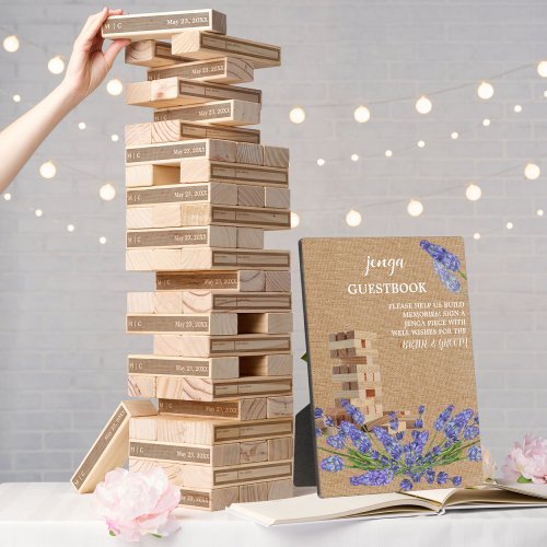 Floral Rustic Wedding Jenga Guest Book Sign Plaque