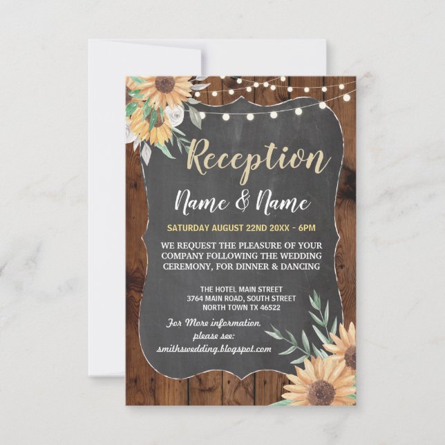 Floral Rustic Wedding Reception Sunflower Wood Invitation (Front)