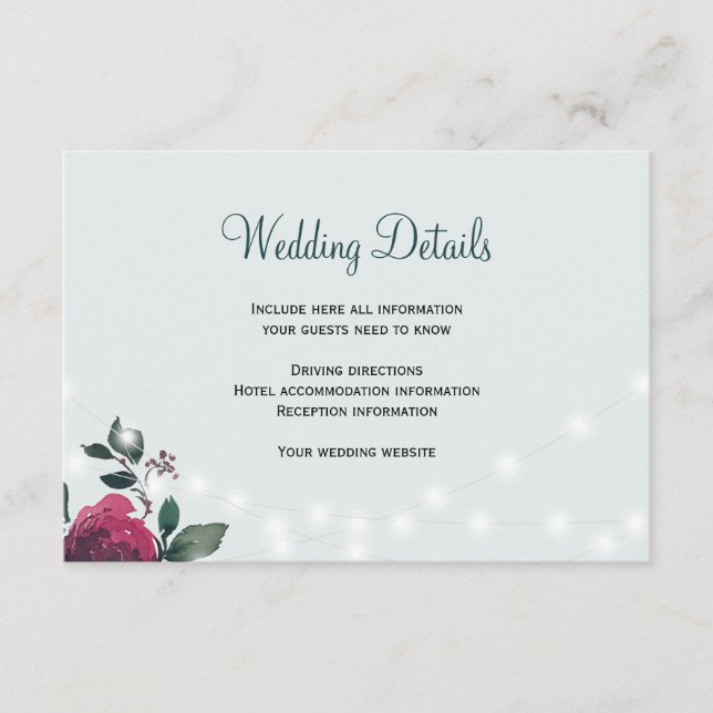 Floral rustic winter wedding guest details enclosure card (Front)