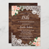 Floral Rustic Wood Lace 18th Birthday Invitation (Front/Back)