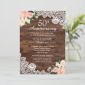 Floral Rustic Wood Lace 50th Wedding Anniversary Invitation | Zazzle