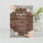 Floral Rustic Wood Lace Couples Wedding Shower Invitation (Standing Front)