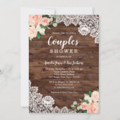 Floral Rustic Wood Lace Couples Wedding Shower Invitation (Front)
