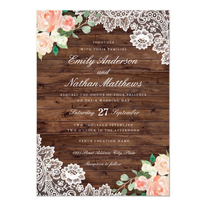 Rustic Wood Lace Wedding Invitation Country Rustic Wedding