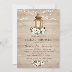 Floral Rustic Wood Lantern Magnolia String Lights Invitation
