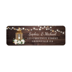 Floral Rustic Wood Lantern Magnolia String Lights Label
