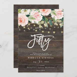 floral rustic wood lights 50th birthday invitation