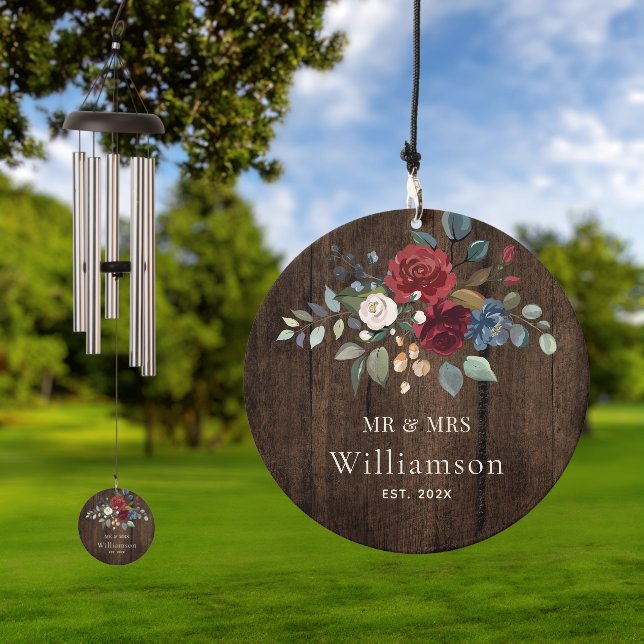 Floral Rustic Wood Look Wedding Custom Wind Chime (Outdoor)