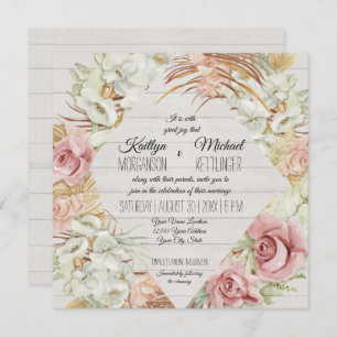 Floral Rustic Wood Pampas Palm Foliage Wedding Invitation
