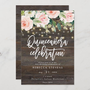 floral rustic wood quinceanera 15th birthday invitation