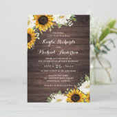Floral Rustic Wood Sunflowers Greenery Barn Invitation (Standing Front)