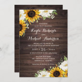 Floral Rustic Wood Sunflowers Greenery Barn Invitation (Front/Back)