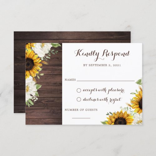 Floral Rustic Wood Sunflowers Greenery Barn RSVP Invitation