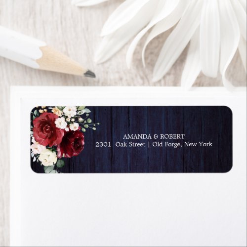 Floral Rustic Wood Wedding Navy Blue Label