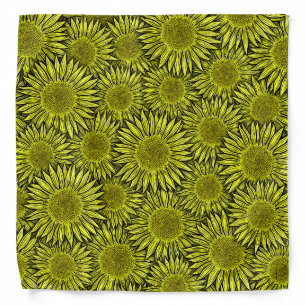 Floral Rustic Yellow Sunflower Hand Drawn Bandana