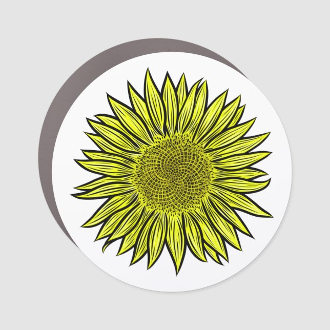 Floral Rustic Yellow Sunflower Hand Drawn Car Magnet (Front)